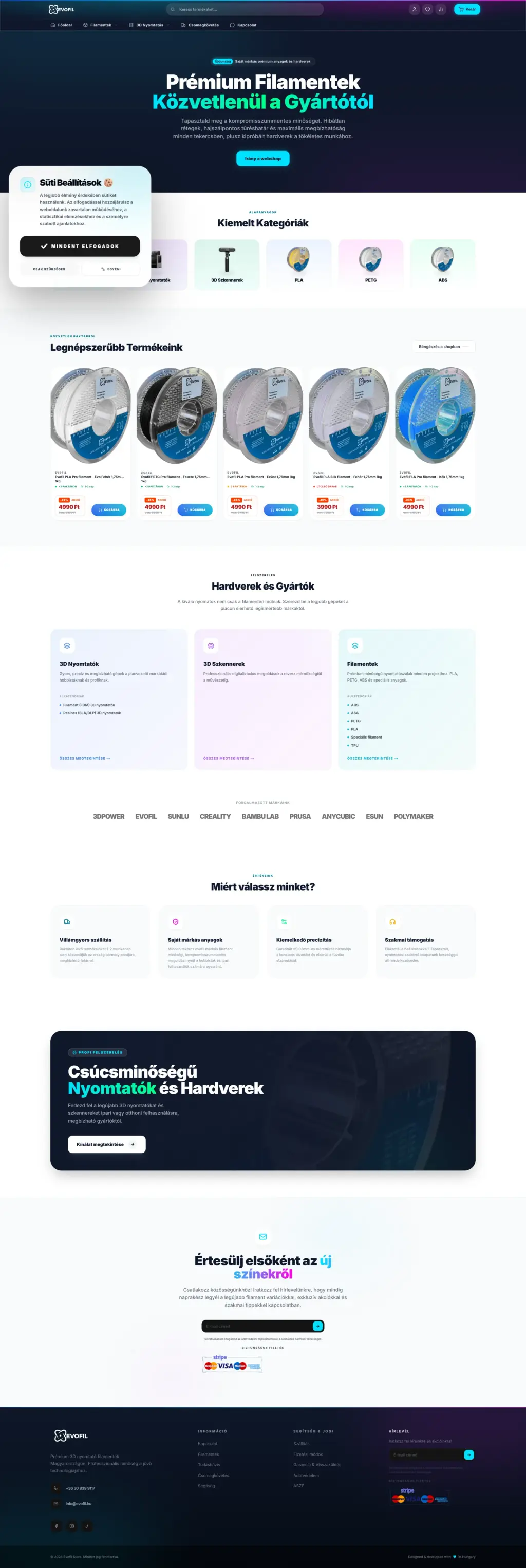 Evofil.hu headless storefront screenshot